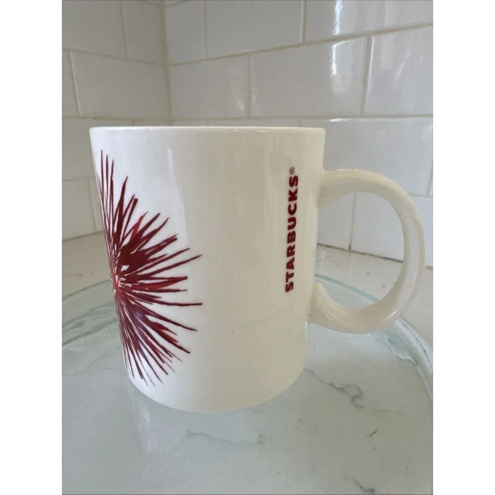 Starbucks Holiday Coffee Mug Red Fireworks Starburst 2014 Cup Christmas, Used